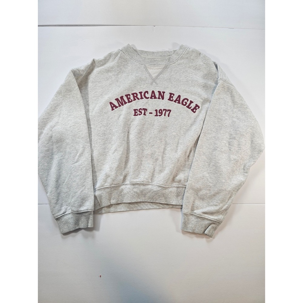 American Eagle Sweatshirt‎ Womens S Gray Graphic Crewneck Fleece Pullover